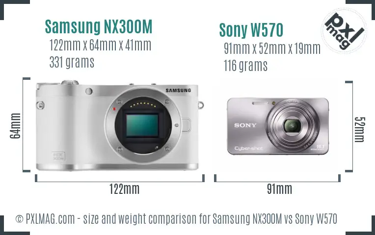 Samsung NX300M vs Sony W570 size comparison