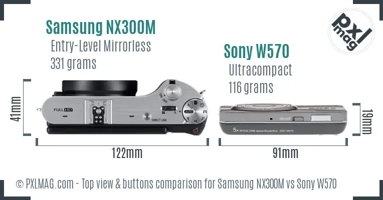 Samsung NX300M vs Sony W570 top view buttons comparison