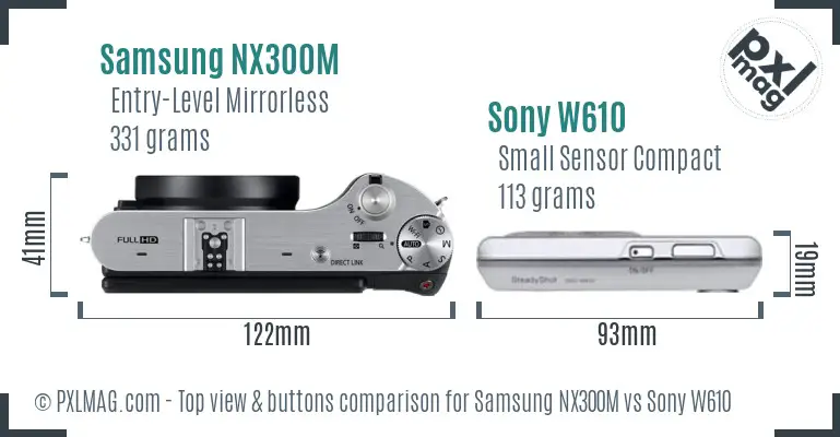 Samsung NX300M vs Sony W610 top view buttons comparison