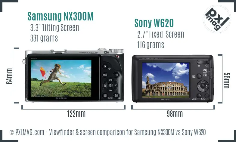 Samsung NX300M vs Sony W620 Screen and Viewfinder comparison