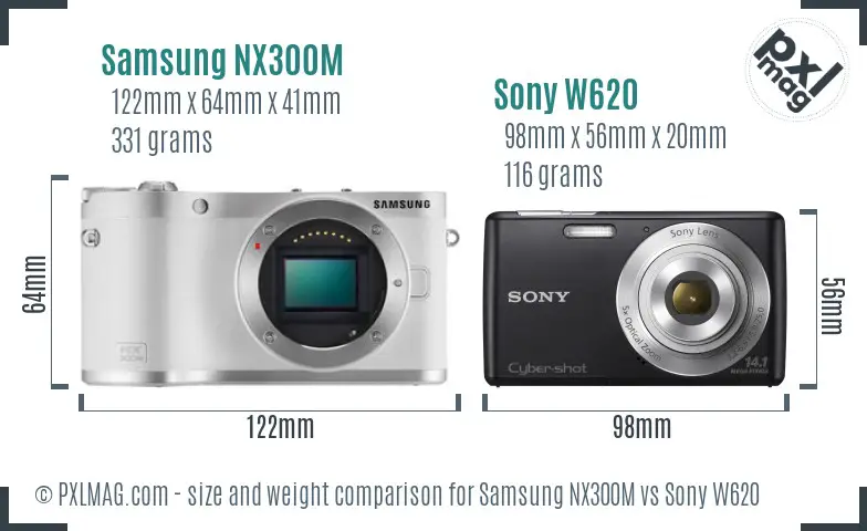 Samsung NX300M vs Sony W620 size comparison
