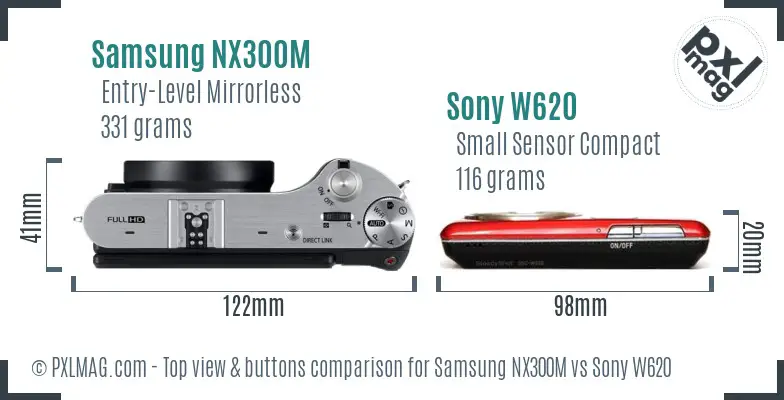 Samsung NX300M vs Sony W620 top view buttons comparison