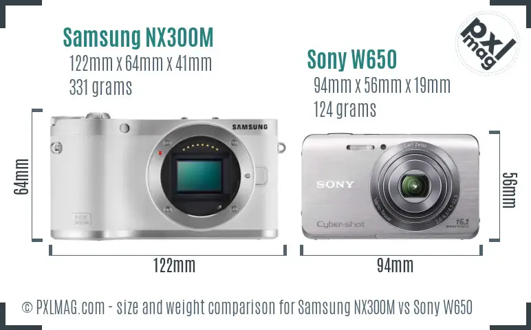 Samsung NX300M vs Sony W650 size comparison