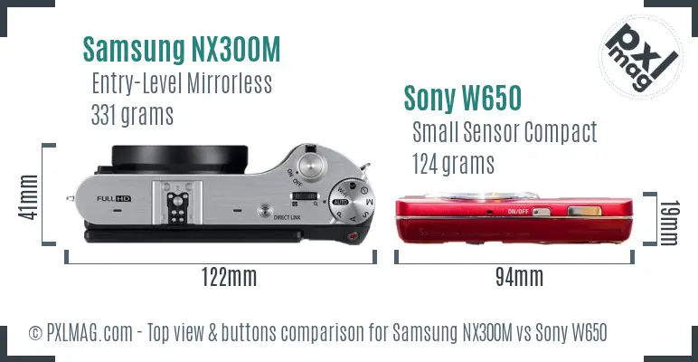 Samsung NX300M vs Sony W650 top view buttons comparison