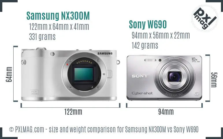 Samsung NX300M vs Sony W690 size comparison