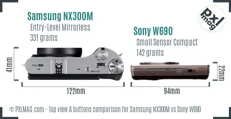 Samsung NX300M vs Sony W690 top view buttons comparison