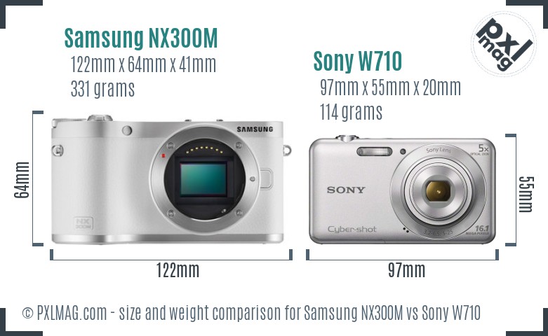 Samsung NX300M vs Sony W710 size comparison