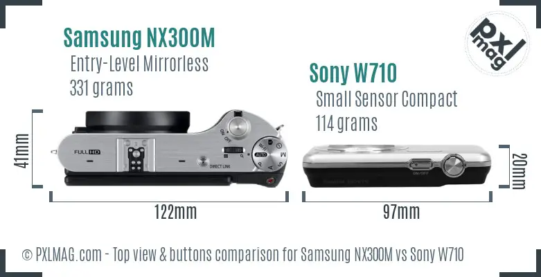 Samsung NX300M vs Sony W710 top view buttons comparison