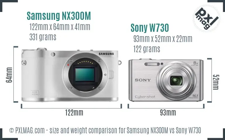 Samsung NX300M vs Sony W730 size comparison