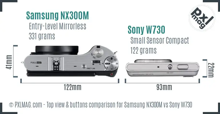 Samsung NX300M vs Sony W730 top view buttons comparison