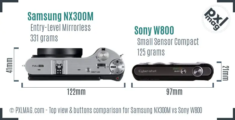 Samsung NX300M vs Sony W800 top view buttons comparison