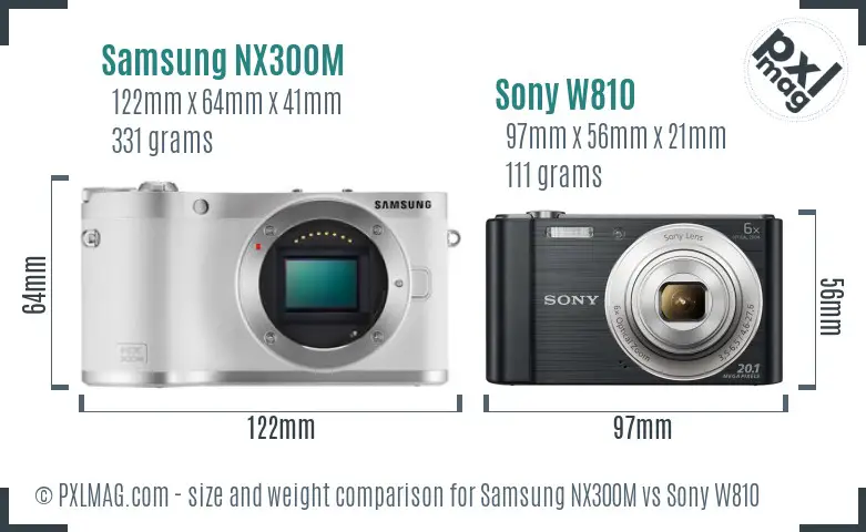 Samsung NX300M vs Sony W810 size comparison