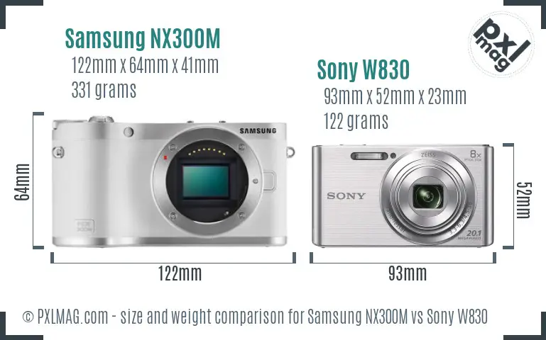 Samsung NX300M vs Sony W830 size comparison