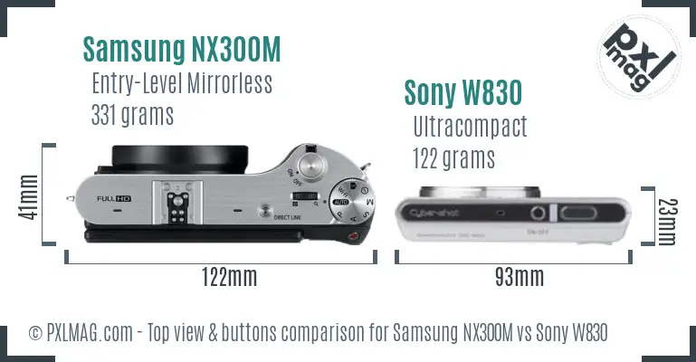 Samsung NX300M vs Sony W830 top view buttons comparison