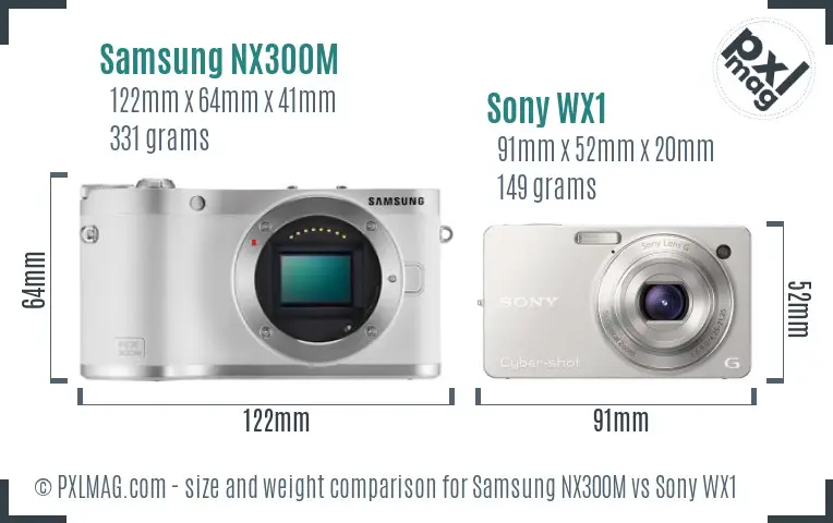Samsung NX300M vs Sony WX1 size comparison