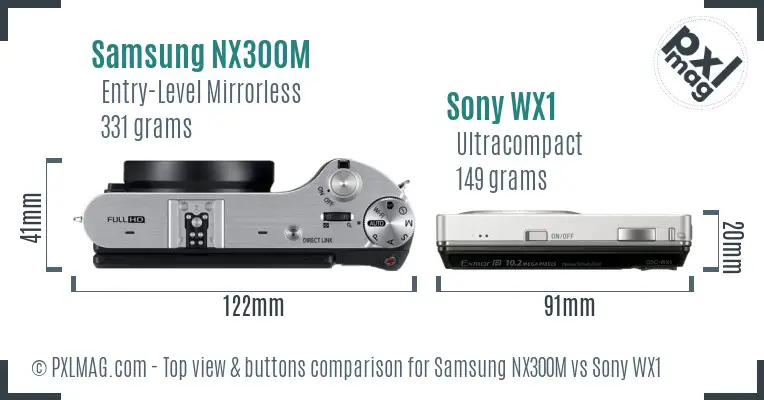 Samsung NX300M vs Sony WX1 top view buttons comparison