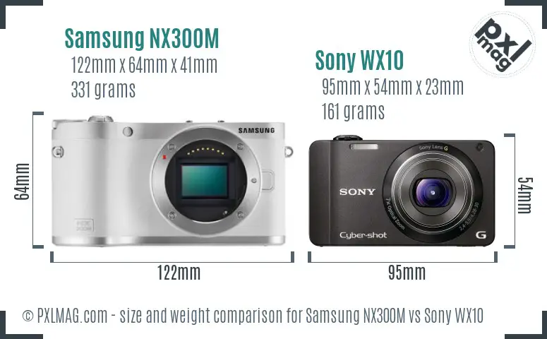 Samsung NX300M vs Sony WX10 size comparison