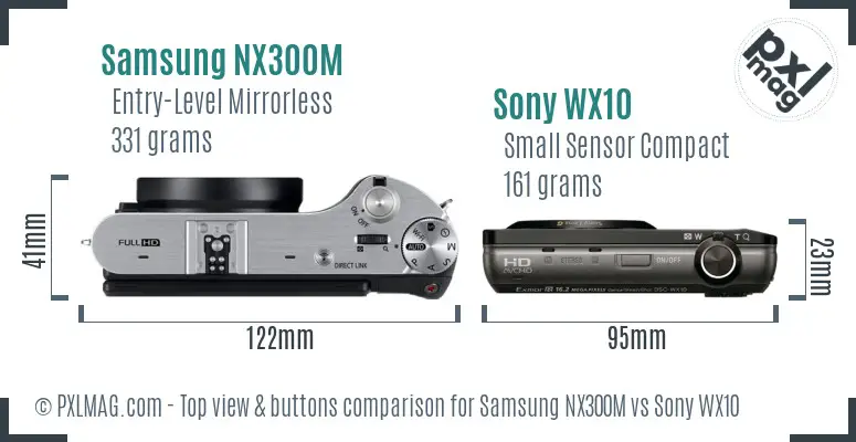 Samsung NX300M vs Sony WX10 top view buttons comparison