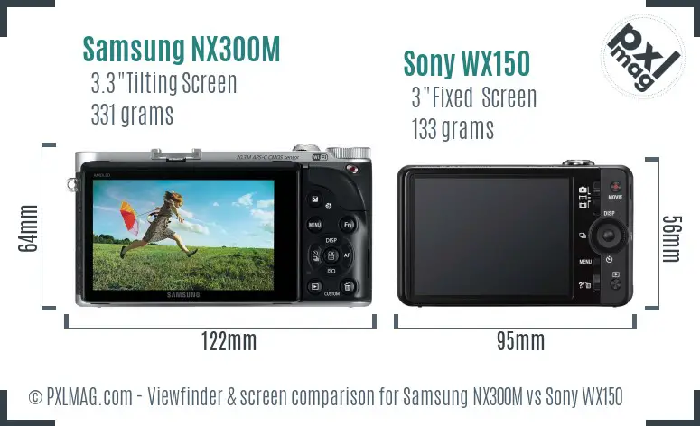 Samsung NX300M vs Sony WX150 Screen and Viewfinder comparison