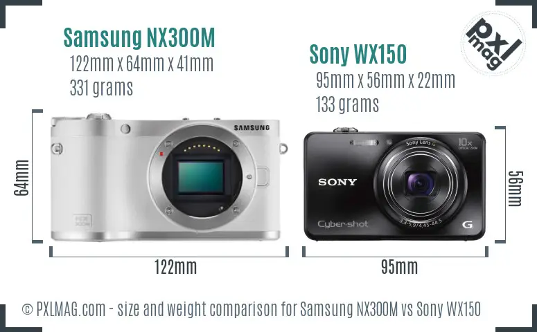 Samsung NX300M vs Sony WX150 size comparison