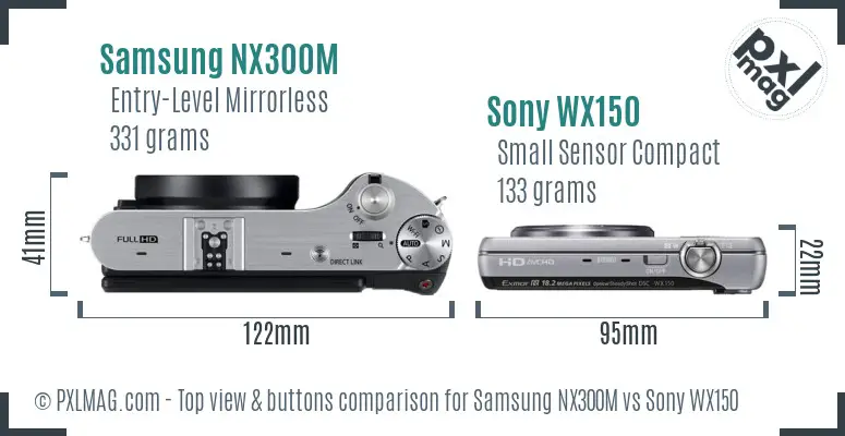 Samsung NX300M vs Sony WX150 top view buttons comparison