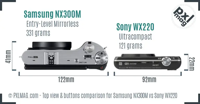 Samsung NX300M vs Sony WX220 top view buttons comparison
