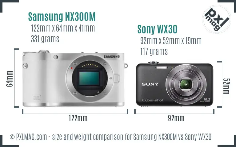 Samsung NX300M vs Sony WX30 size comparison