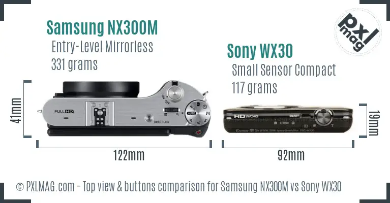 Samsung NX300M vs Sony WX30 top view buttons comparison