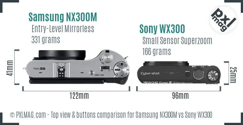 Samsung NX300M vs Sony WX300 top view buttons comparison