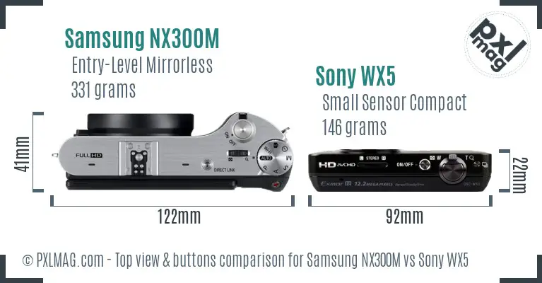 Samsung NX300M vs Sony WX5 top view buttons comparison