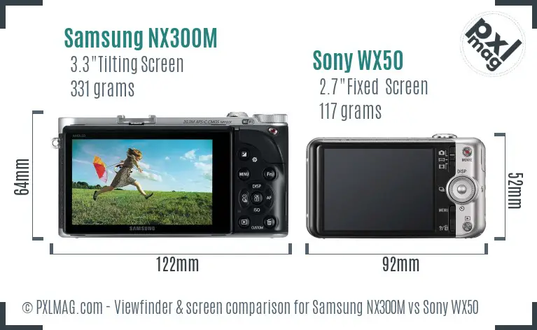 Samsung NX300M vs Sony WX50 Screen and Viewfinder comparison