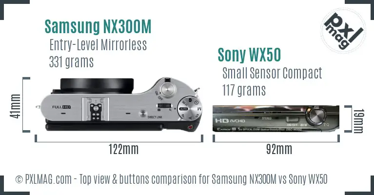 Samsung NX300M vs Sony WX50 top view buttons comparison