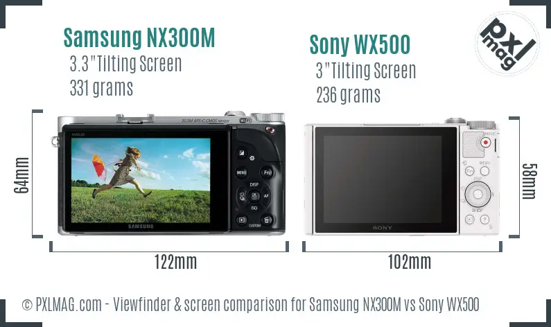 Samsung NX300M vs Sony WX500 Screen and Viewfinder comparison
