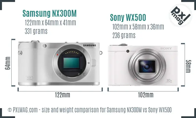 Samsung NX300M vs Sony WX500 size comparison