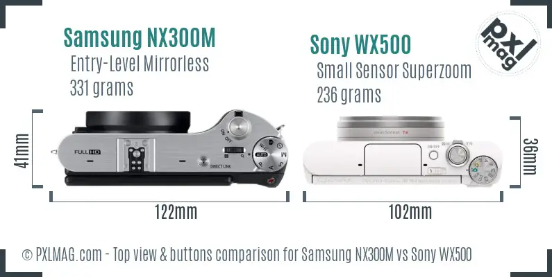 Samsung NX300M vs Sony WX500 top view buttons comparison