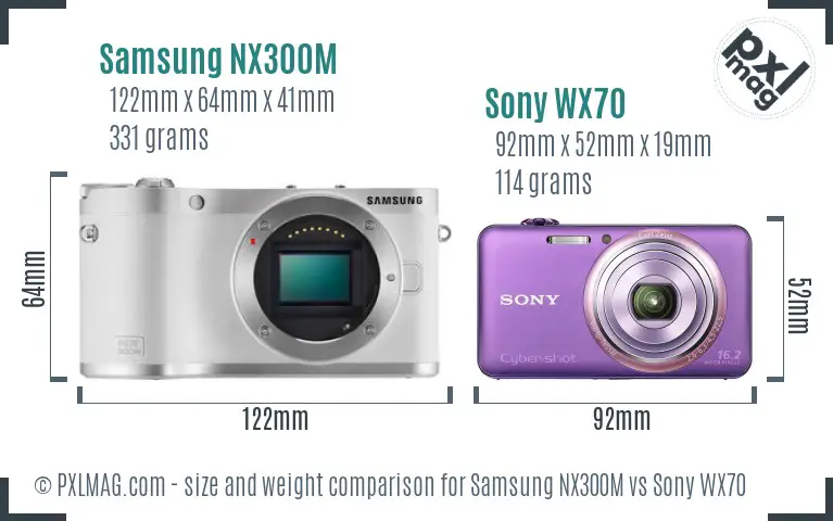 Samsung NX300M vs Sony WX70 size comparison