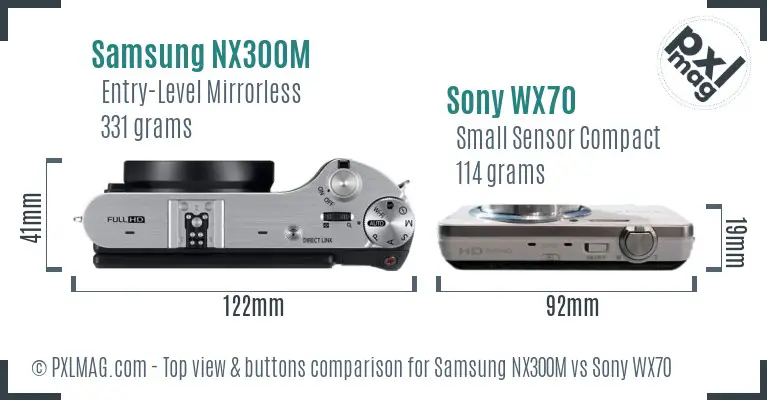 Samsung NX300M vs Sony WX70 top view buttons comparison