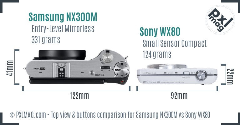 Samsung NX300M vs Sony WX80 top view buttons comparison