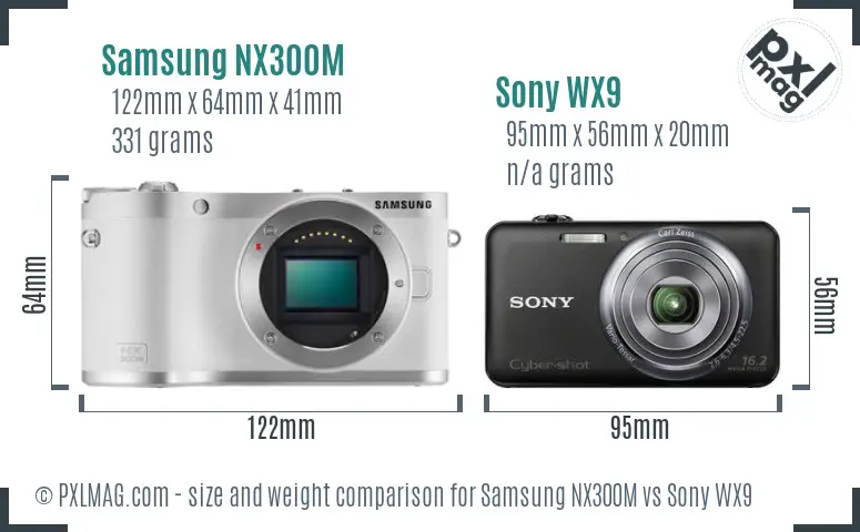 Samsung NX300M vs Sony WX9 size comparison