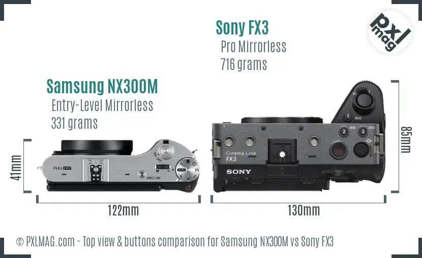 Samsung NX300M vs Sony FX3 top view buttons comparison Samsung NX300M vs Sony FX3 top view buttons comparison