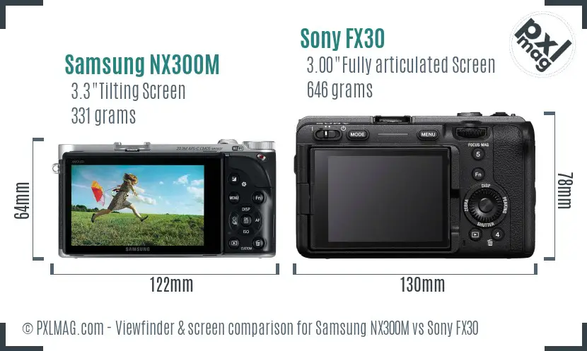 Samsung NX300M vs Sony FX30 Screen and Viewfinder comparison