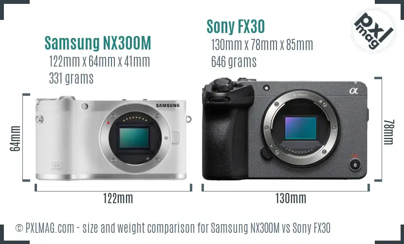 Samsung NX300M vs Sony FX30 size comparison