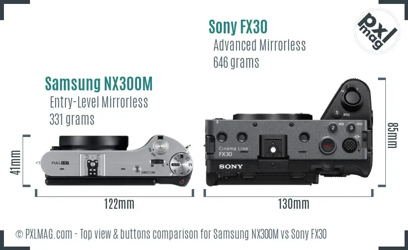 Samsung NX300M vs Sony FX30 top view buttons comparison