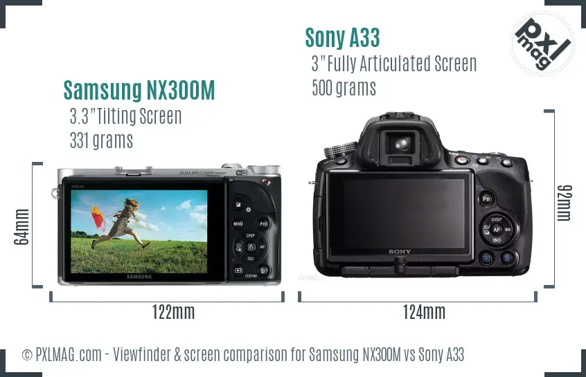 Samsung NX300M vs Sony A33 Screen and Viewfinder comparison