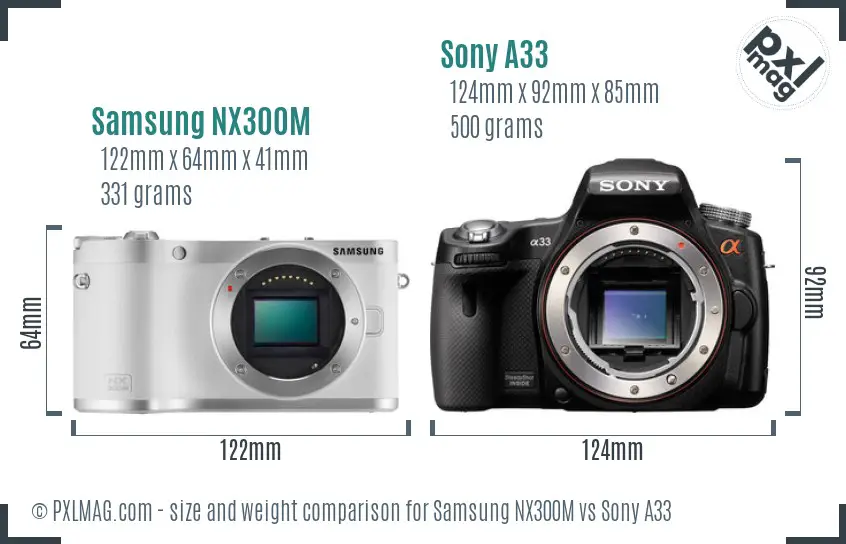 Samsung NX300M vs Sony A33 size comparison