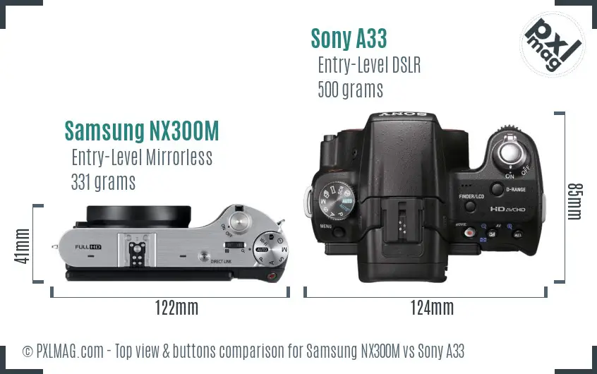 Samsung NX300M vs Sony A33 top view buttons comparison