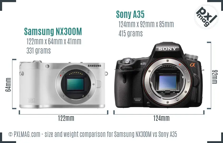 Samsung NX300M vs Sony A35 size comparison