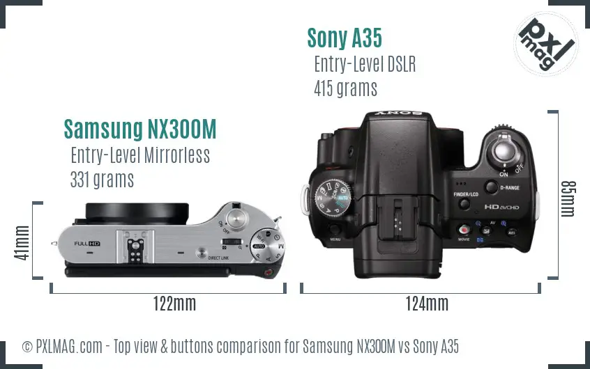 Samsung NX300M vs Sony A35 top view buttons comparison