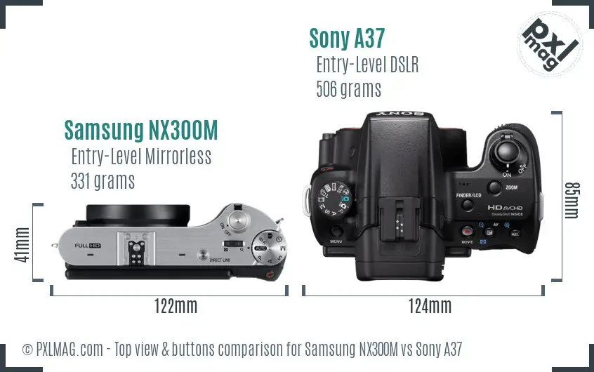 Samsung NX300M vs Sony A37 top view buttons comparison