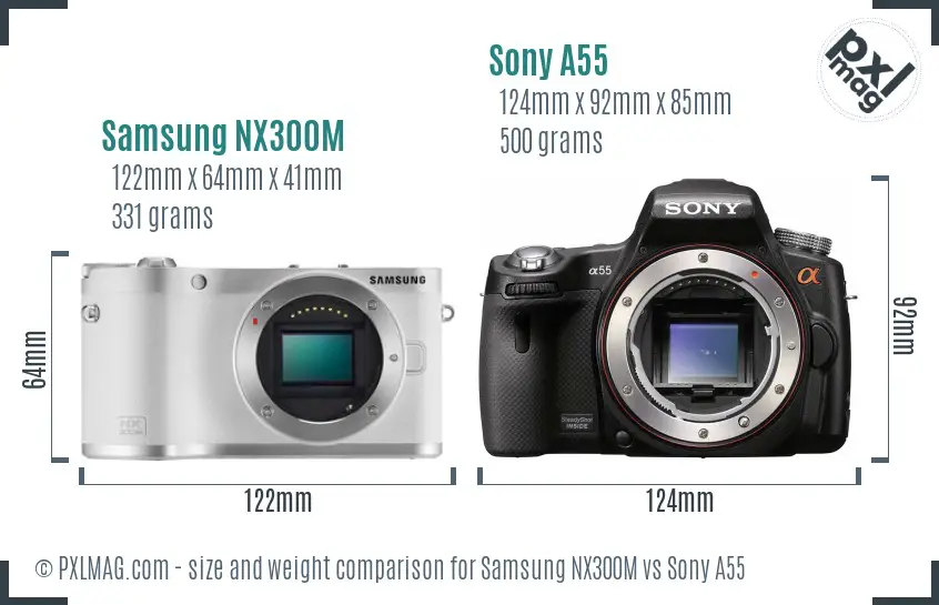 Samsung NX300M vs Sony A55 size comparison
